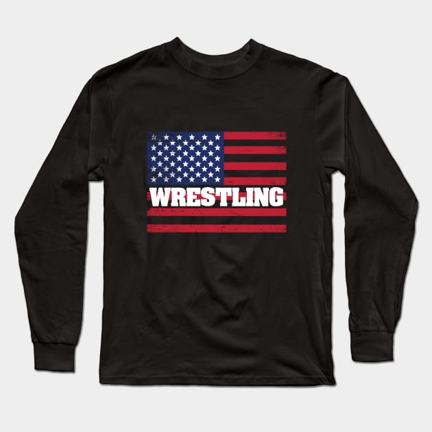 Wrestling - Wrestling American Flag Long Sleeve T-Shirt by Kudostees